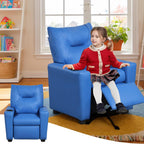 Kids Recliner Chair w/ Cup Holder, Toddler Recliner Chair Ages 1-4, 2-in-1 PU Leather Single Sofa for Boys/Girls, Kids Lazy Boy Chairs, Upholstered Armchair, Adjustable Backrest & Footrest (Blue-NEW)
