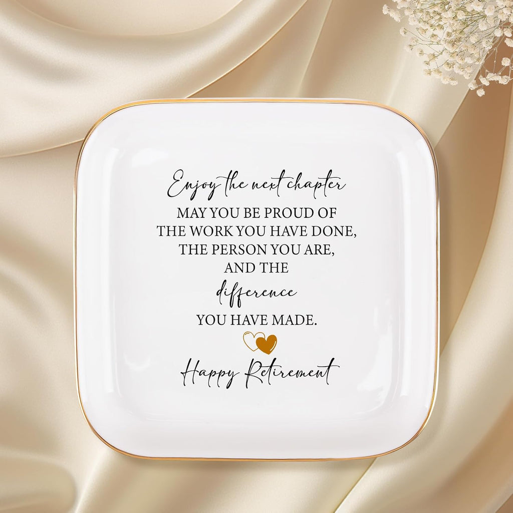Retirement Gift for Woman Ceramic Jewelry Dish Tray - Farewell Going Away Goodbye Gifts for Coworkers Leaving - Retirement Gift Jewelry Dish for Women Friends Retired Teachers Nurses
