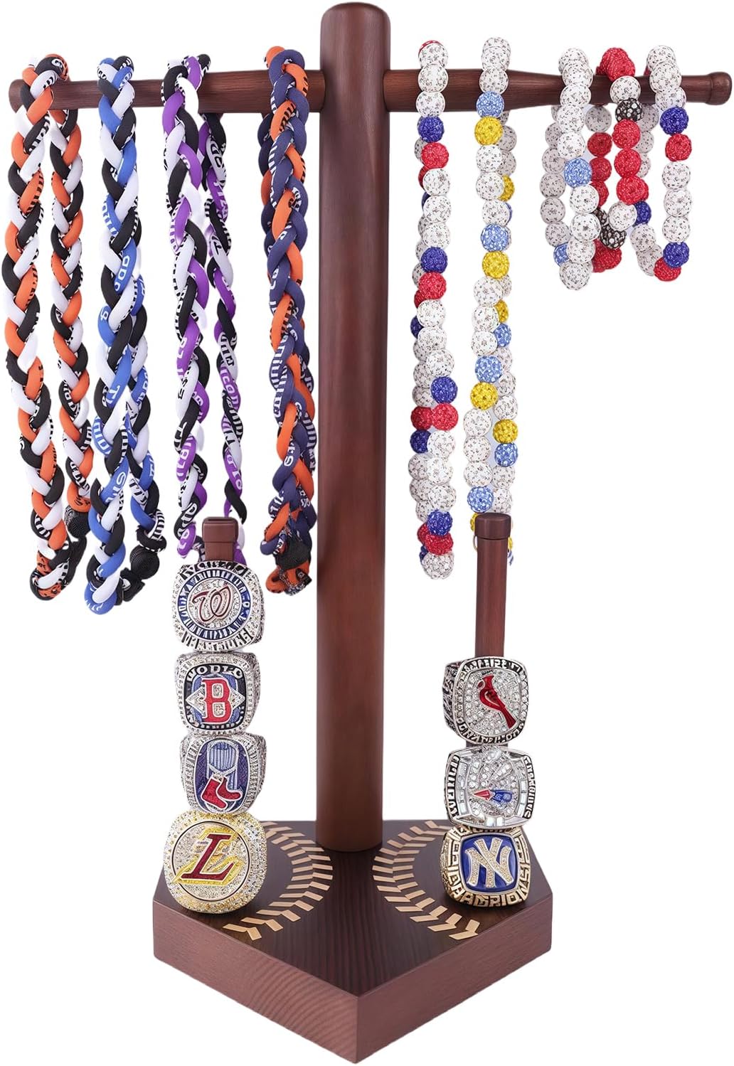 Baseball and Softball Jewelry Organizer - Wooden Display Holder for Championship Rings & Drip Necklaces, All-in-One Sports Ring Holder, Perfect Display Gift for Athletes and Fans