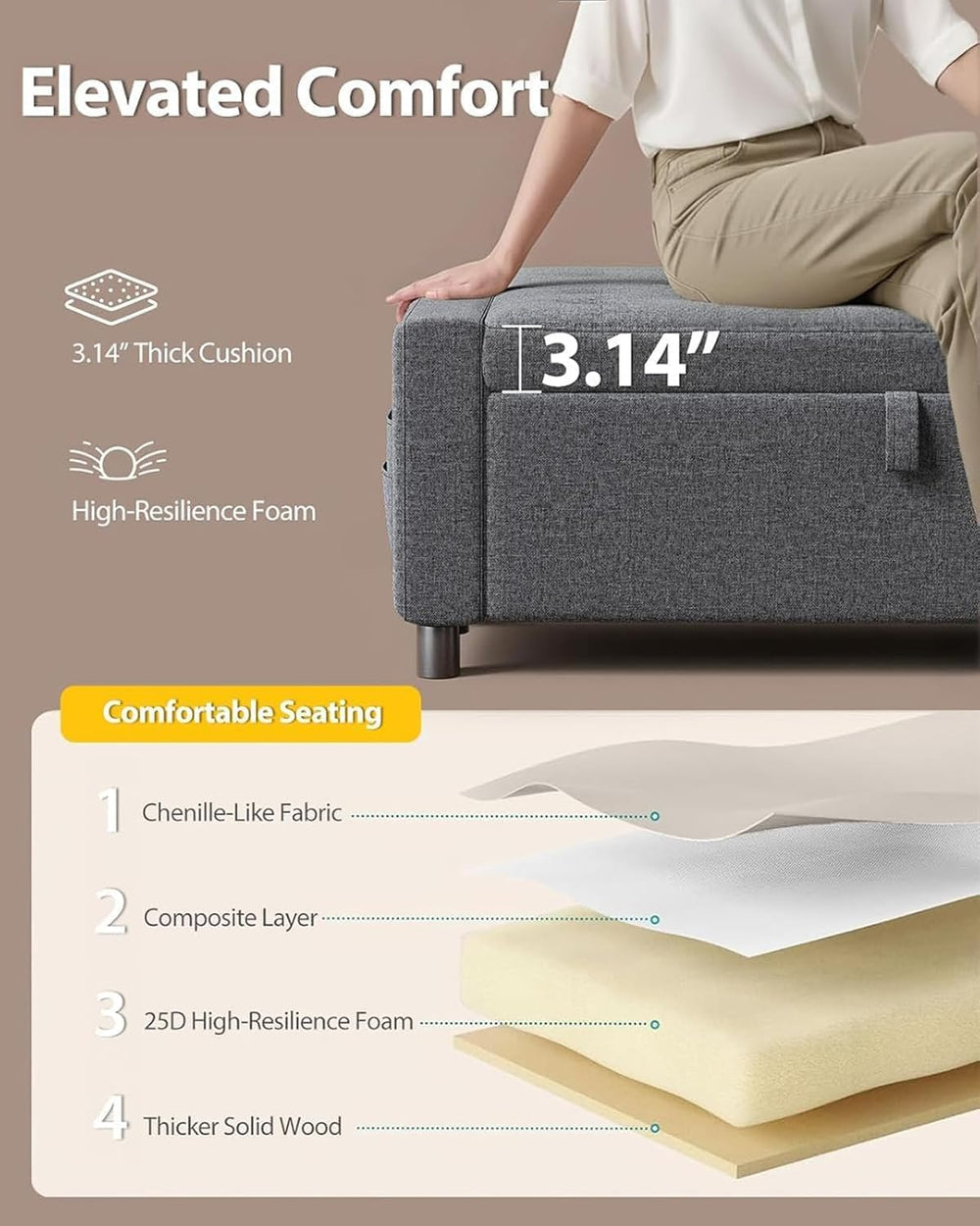 Amada 46" Storage Ottoman Bench, Side Pocket, Safety Hinge, Dark Gray | ...