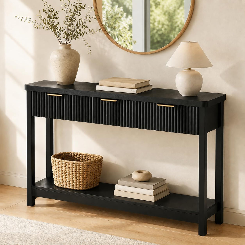 Lulive Fluted Console Table, 51 Inch Entryway Table with 3 Drawers | Scandi f...
