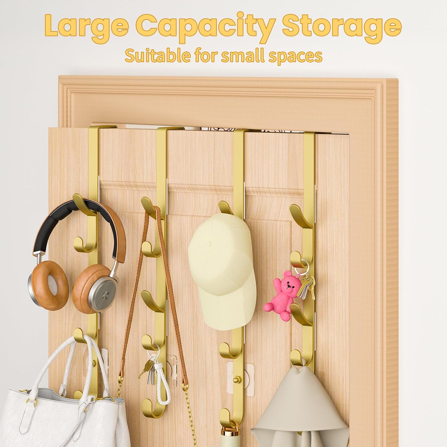 Over The Door Hooks, Metal Door Hooks for Hanging, Over The Door Purse Organizer for Door Coat Hanger, Back of Shower for Hanging Towel Rack Clothes, Hat, Bathroom, Closet (Gold-4Packs)