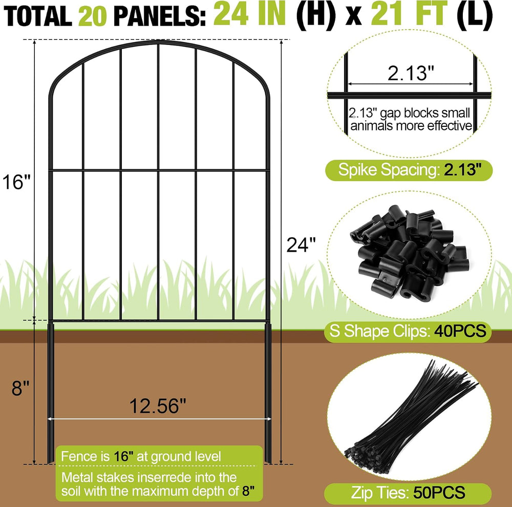 Decorative Garden Fence 24in (H) x 21ft (L), 20 Panels No Dig Garden Fencing ...