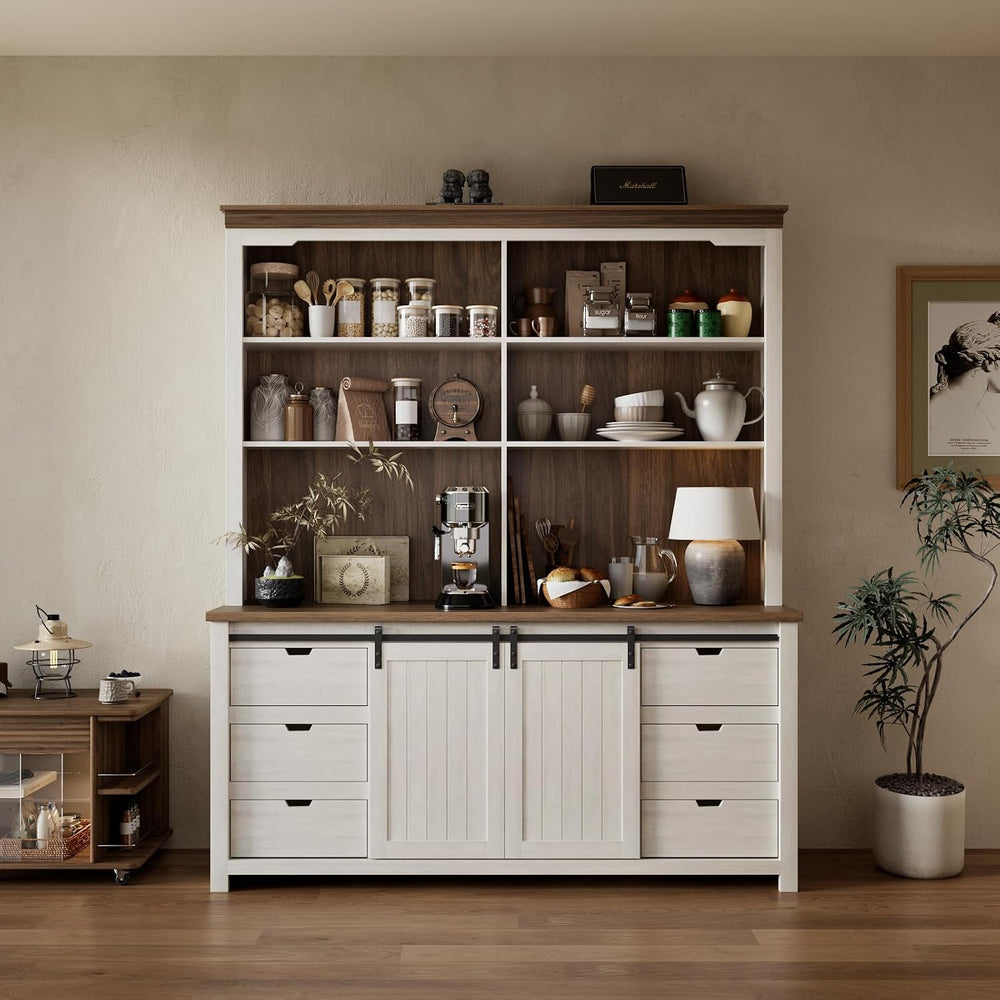 Bobve 78 * 67" Large Farmhouse Pantry Cabinet with Countertop, Buffet Ca...