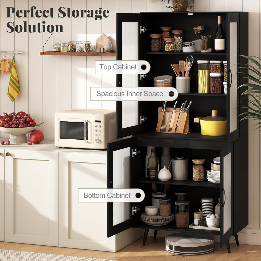 70.5”H Pantry Cabinet, 5-Tier Food Pantry with 4 Transparent Doors & Adju...