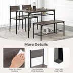 Giantex Dining Table Set for 4, Kitchen Table with Chairs & Bench, Storage Racks, Metal Frame, 4-Piece Space-Saving Dinette Set for Dining Room, Breakfast Nook, Small Space, Apartment, Grey