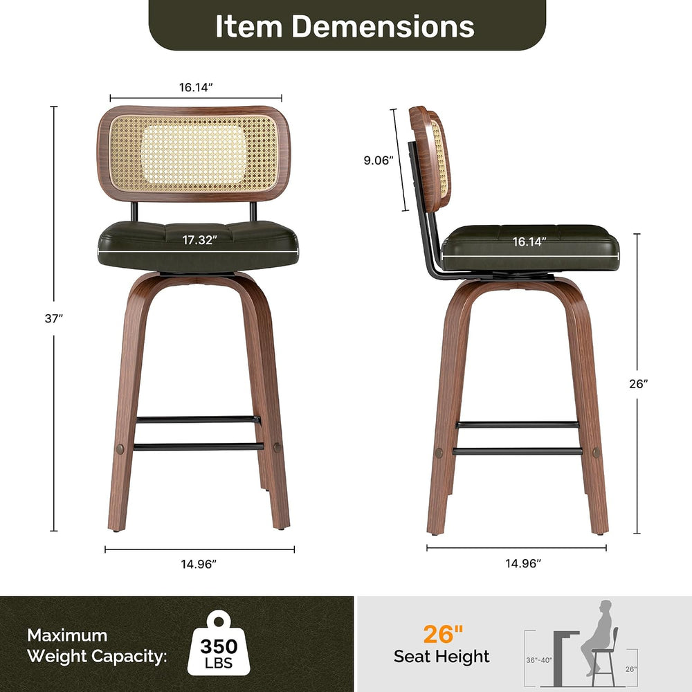 Swivel Counter Height Bar Stools Set of 2, PE Rattan
