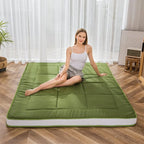MAXYOYO Futon Mattress, Padded Japanese Floor Mattress Quilted Bed Mattress Topper, Extra Thick Folding Sleeping Pad Breathable Floor Lounger Guest Bed for Camping Couch, Green, Full