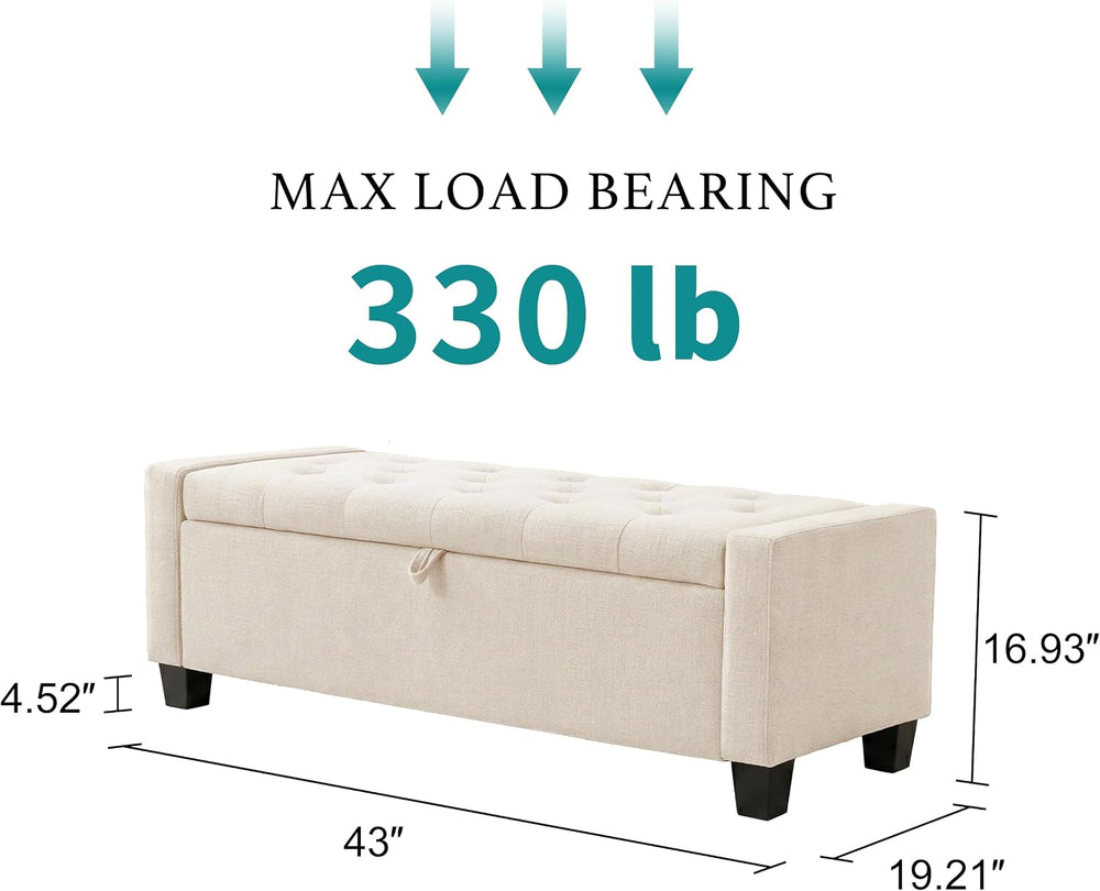 Huatean Home 43" Ottoman with Storage, Beige Storage Ottoman Bench | Uph...