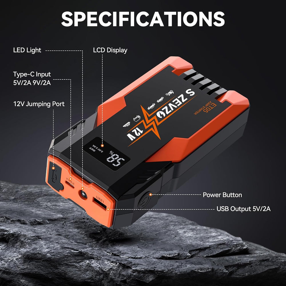S ZEVZO ET05 Jump Starter 5000A Portable Car Jump Starter Battery Pack (7.2L ...