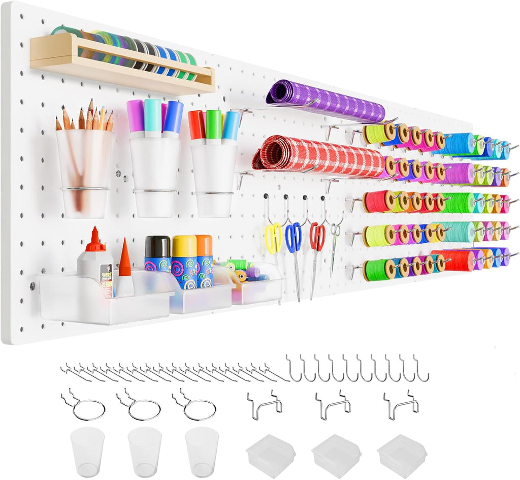 FZK Peg Board,36pcs Pegboard Kit, Includes 4 White Pegboard and Accessories,Plastic Peg Board,with Hooks Peg Board Wall Organizer for Office, Craft Room