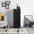 HAPPYGRILL Bathroom Floor Cabinet, Single Door Floor Storage Cabinet Organizer with Drawer and 3-Level Adjustable Shelves, Bathroom Cabinets Freestanding with Anti-Tipping Device for Living Room