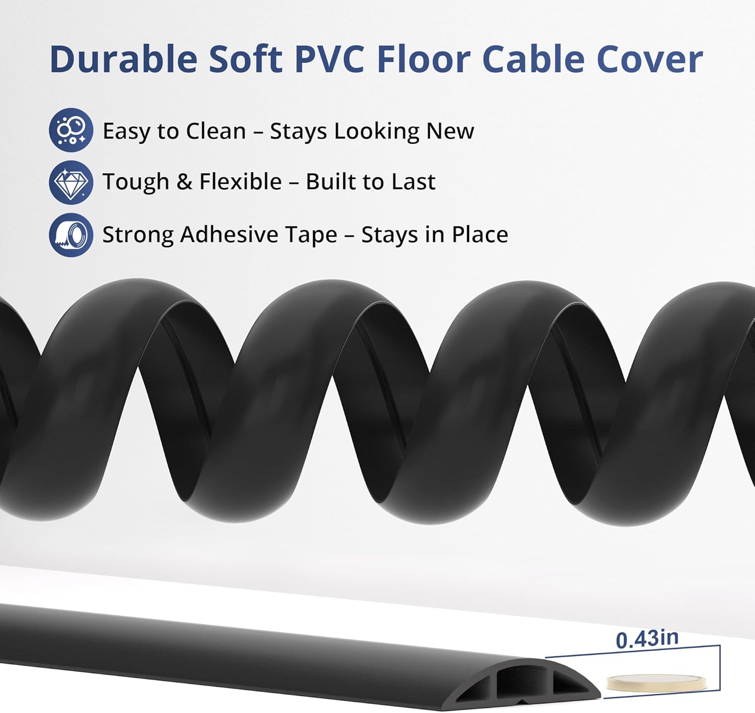 ZhiYo 10ft Cord Covers for Wires on Floor, Cord Hider Floor Hide Extension Cords, Soft PVC Cable Cover Cable Protector, Wire Cavity W0.62in H0.31in, White