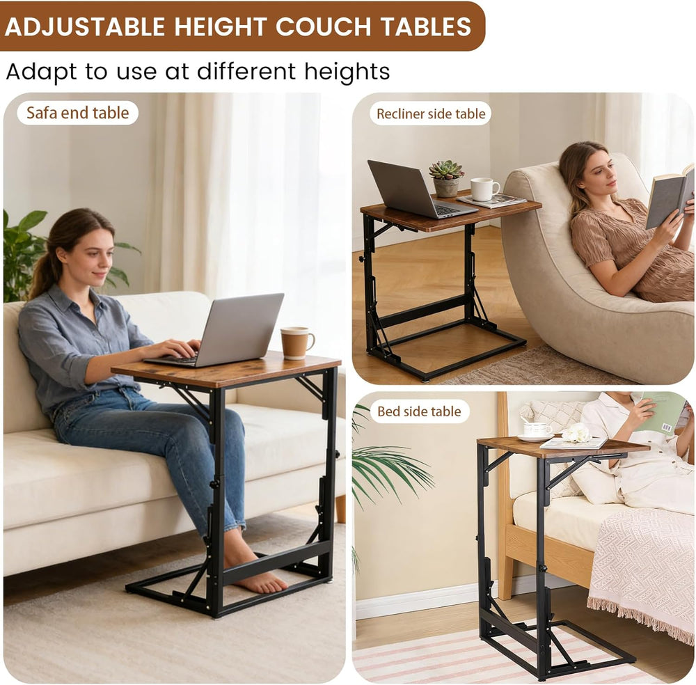 Folding Side Table, Adjustable C-Shaped End Table for Couch, Metal Frame TV T...