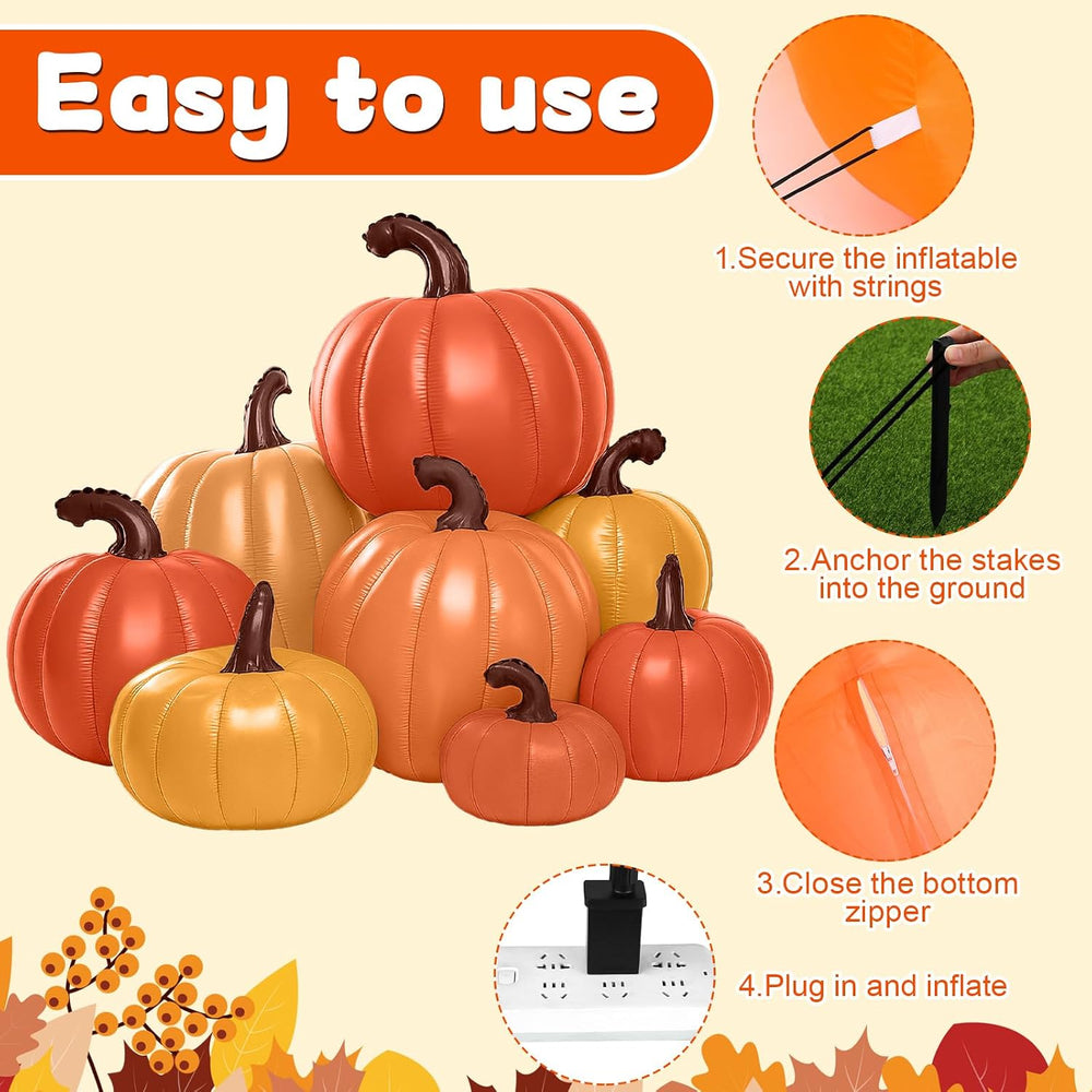 Leyndo 6 ft Tall Fall Stacked Pumpkin Inflatables Outdoor Decorations