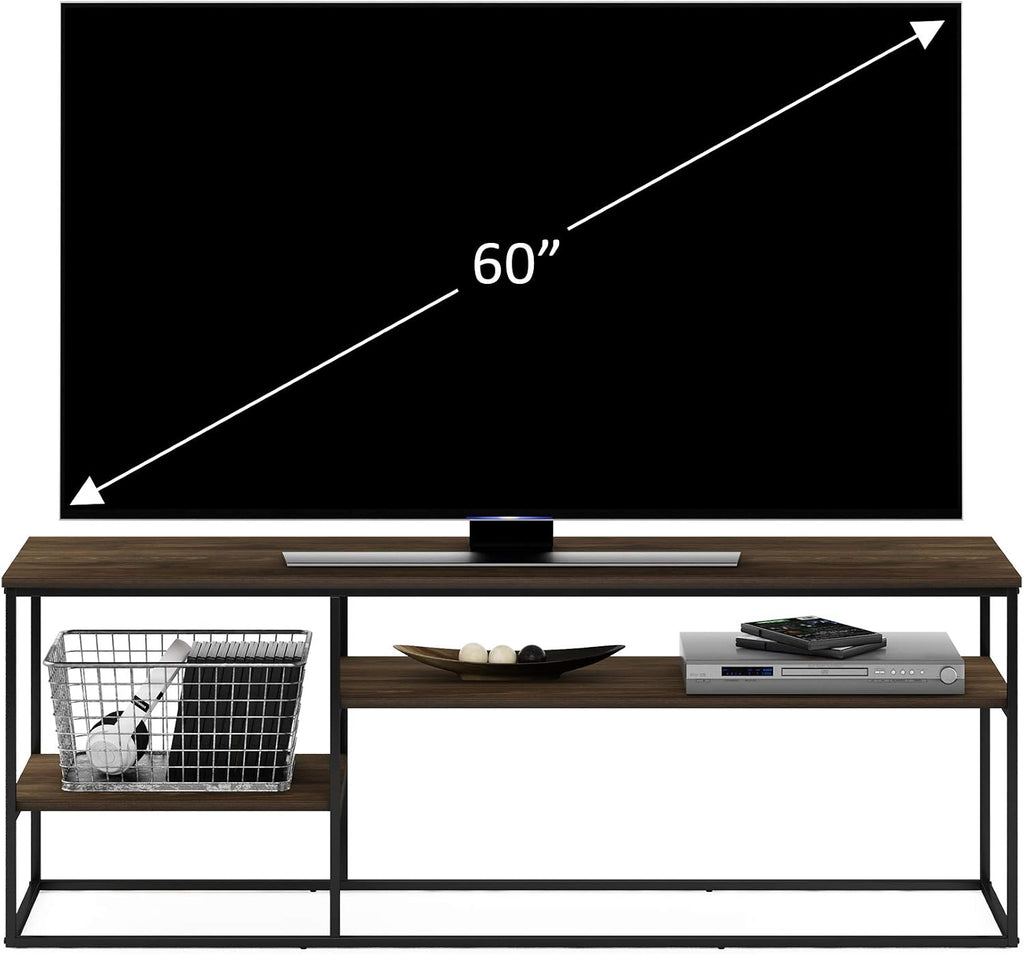 Furinno Moretti TV Stand for TVs up to 65 Inch, 3-Tier Rustic Brown Entertainment Center, Open Back TV Console with Cable Management, for Living Room, Bedroom, Brown Walnut