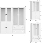 VOWNER 20“D Armoire Wardrobe Closet with Fluted Glass, 71" H Clothing Storage Cabinet with Hanging Rod, 4 Soft-Close Doors Wooden Wardrobe Cabinet for Bedroom, Large Capacity Storage White(CC)