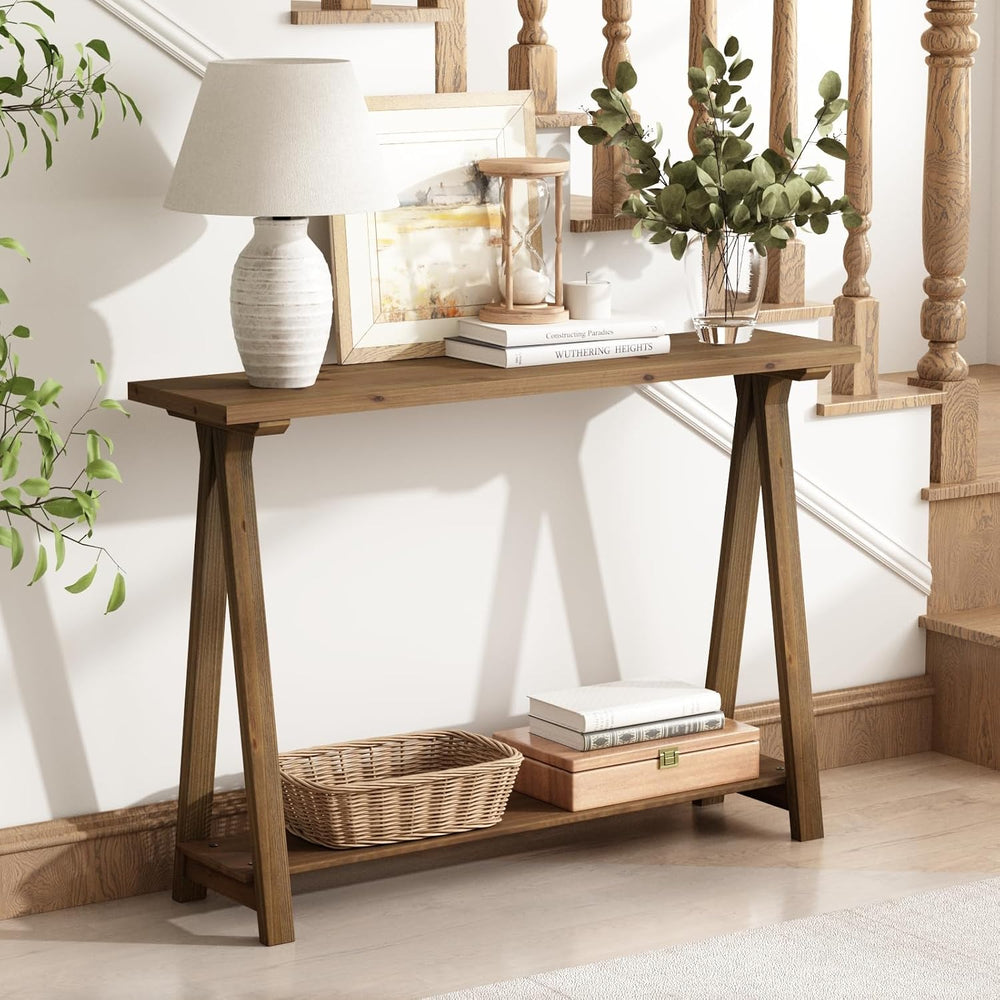 43" Solid Wood Farmhouse Console Table for Living Room, Natural
