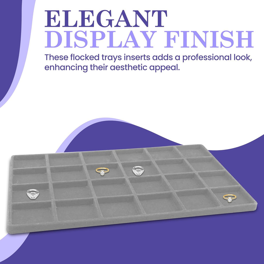 Novel Box 5 Pack 24-Slot Gray Liner Jewelry Storage Tray Inserts 14.75x8.25x1 Inches - Jewelry Organizer Pad for Drawers & Store Displays - Jewelry Display Pads for Rings Earrings & Pendants