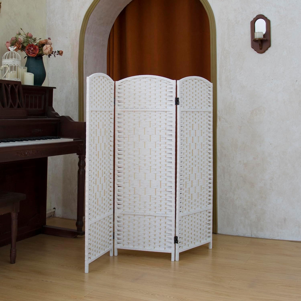 Compact 3 Panel Short Room Divider, 47.2 Inch Tall Double-Sided Rattan Foldin...