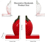 Strawberry Decorative Bookends, Resin Book Ends for Shelves with Cute Aesthetic Design, Bookshelf Decor for Home Office, Desk, Library, Book Holder for Heavy Books, Unique Gift, Set of 2