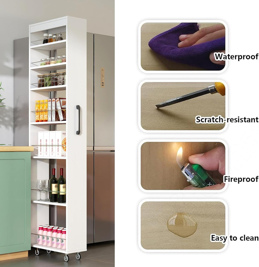 Domesto 7 Tier Slim Storage Cart, Rolling Spice Rack Next to Fridge Slim, Woo...