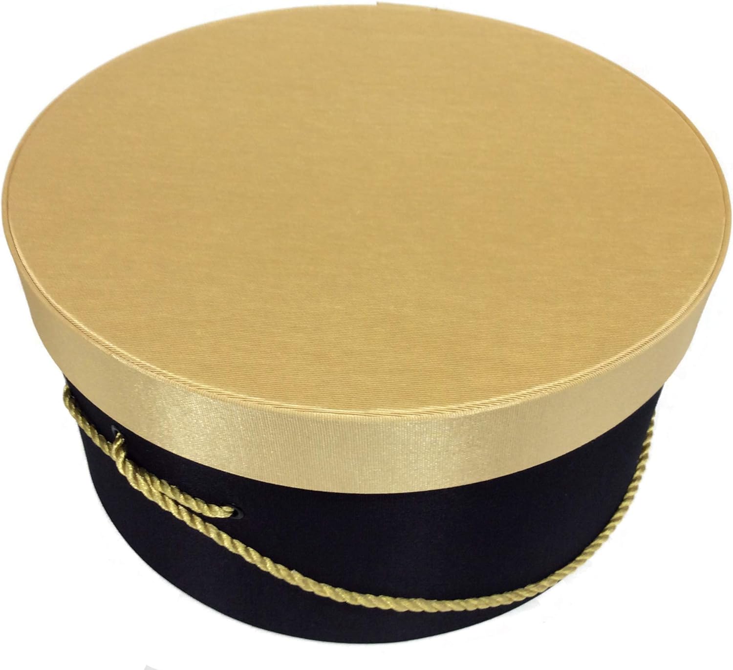 Sarah's Hat Boxes Classic Black/Gold Hat Box – 11" x 5.5" (Dia. x Ht.) Handmade in USA – Odorless Non-Toxic Adhesive, Cording Handle – Premium Storage for Hats & Accessories