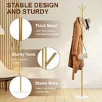 Coat Rack, Metal Freestanding Coat Rack with 8 Hooks, Sturdy Coat Tree with Natural Marble Base for Coats, Hats, Scarves and Handbags for Entryway, Hallway, Bedroom, Office,Dorm (Gold)