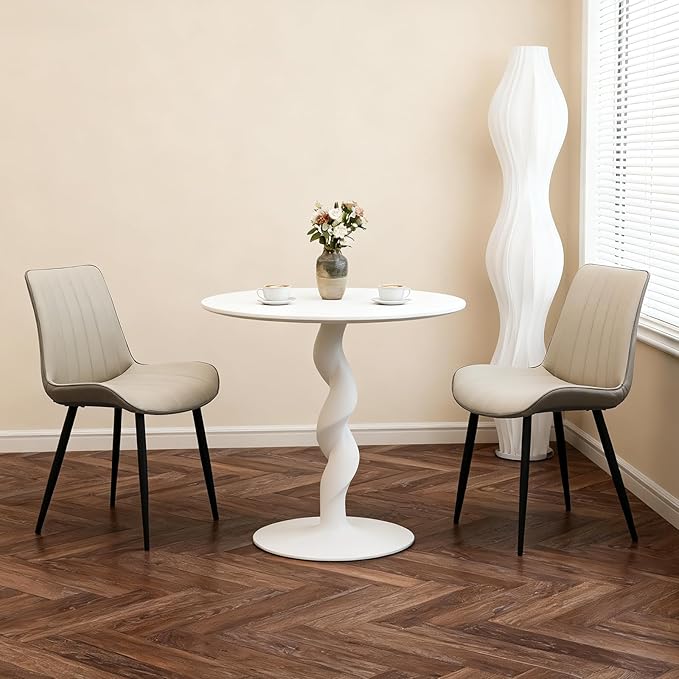 Dining Chairs Set of 2, Leather Modern Kitchen & Dining Room Chairs, Comfortable Upholstered Kitchen Chairs with Metal Legs Armless Side Chairs for Kitchen Restaurant, Khaki & Dark Grey