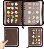 Enamel Pin Display Book Pin Collection Binder Holder Trading Book with 8-Page Display Boards A5 Brooch Pin Storage Organizer Binder Album for Travel Collectors (Dark Brown)