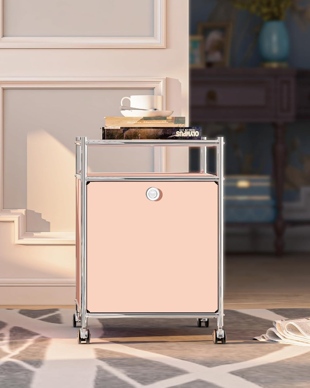 Matte Storage Cart with Flap Door, Large Capacity Storage Cart with Detachabl...