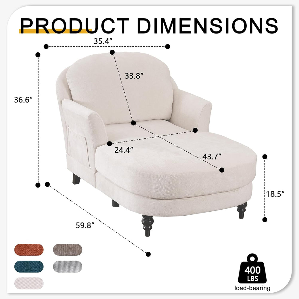 59.8" Chaise Lounge Chair Indoor, Chenille Reading Chairs | Side Pocket,...