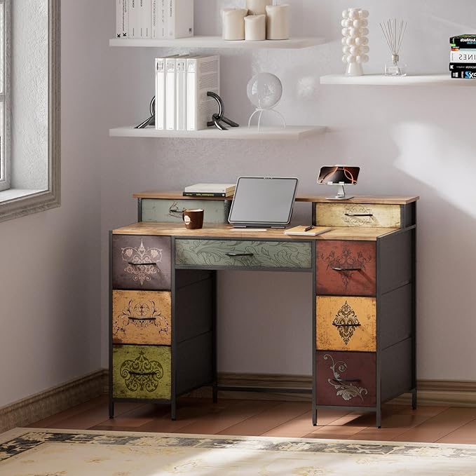 Dresser for Bedroom with 9 Drawers & 2 Open Shelves, Fabric Storage Cabin...