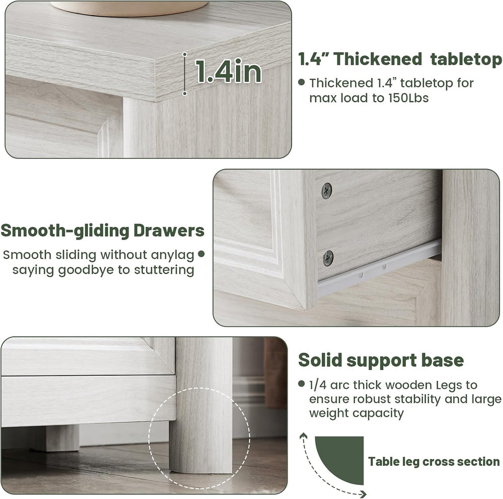 White Nightstand with 3 Drawers, Wood Night Stand with Metal Knobs, Farmhouse...