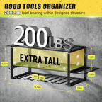 Power Tool Organizer Wall Mount - 200Lbs Load 3 Layers Storage Rack with 4 Drill Holders for Drills Cordless Tools. Heavy Duty Iron Garage Tool Organizer Storage for Workshop Shed Pegboard Basement