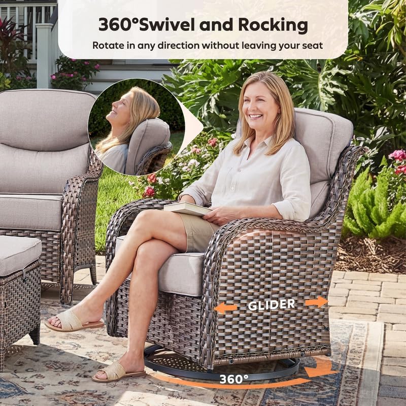 Outdoor Wicker Patio Furniture Set of 5 High Back with Ottoman, 6'' T...