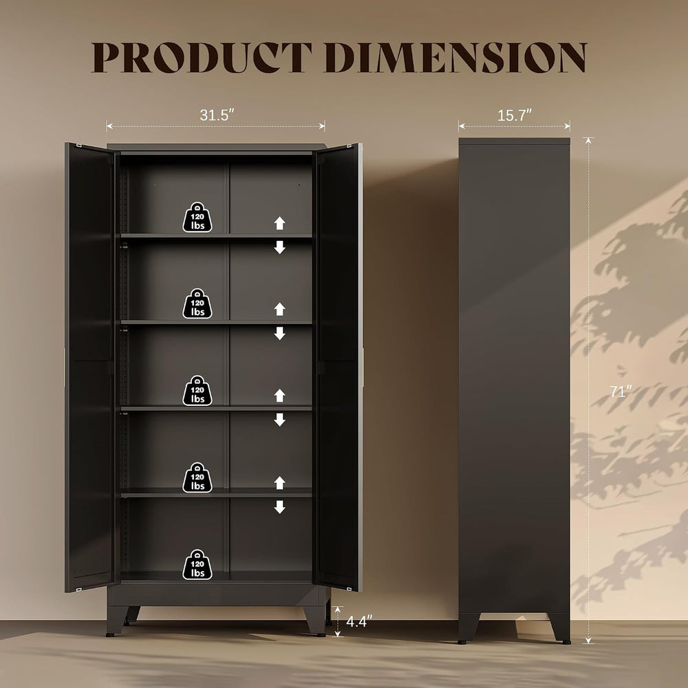 71" H Black Metal Storage Cabinets,Garage Storage Cabinet,Tall Pantry Ca...
