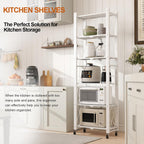 6-Tier Foldable Storage Shelves with Wheels, Folding Metal Shelf Unit, Folding Bookshelf no Assembly, Collapsible Shelves for Craft Shows for Kitchen, Bedroom, Living Room, White