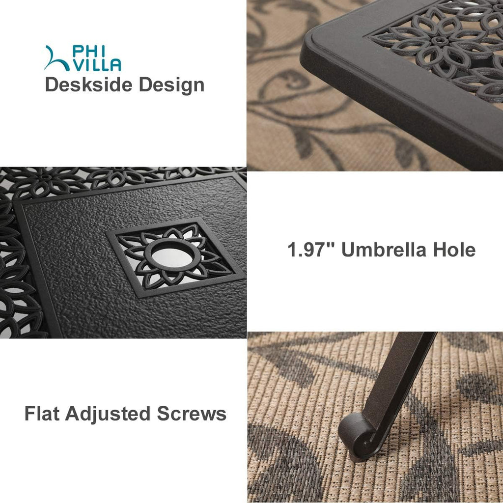 PHI VILLA Outdoor Patio Bar Tables Cast Aluminum,27.5" L x 27.5" W x 42" H | Frosted Surface Square Bar Height Bistro Table with 1.96" Umbrella Hole for Balcony Lawn Garden