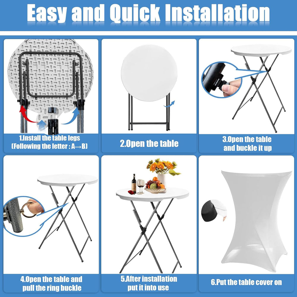 2 Pack 32in Round Bar Height Cocktail Table with 2 White Covers