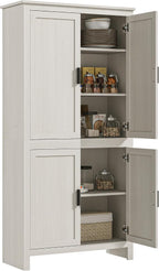 HOMCOM 64" Kitchen Pantry Cabinet Freestanding with 4 Doors Antique White | Storage Cabinet, 3 Adjustable Shelves, for Dining Room