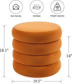 ONEVOG Round Storage Ottoman, 20" Small Ottomans Table with Removable Lid, Velvet Fabric Soft Footrest Stool for Couch, Upholstered Stuffed Circle Seat for Living Room/Bedroom/Dorm/Vanity, Orange