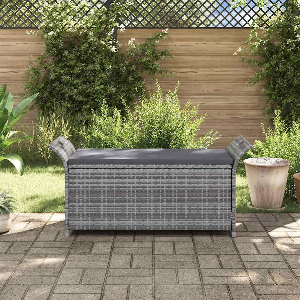 Poly Rattan Patio Storage Bench with Cushion, 54.3" Waterproof PE Outdoo...