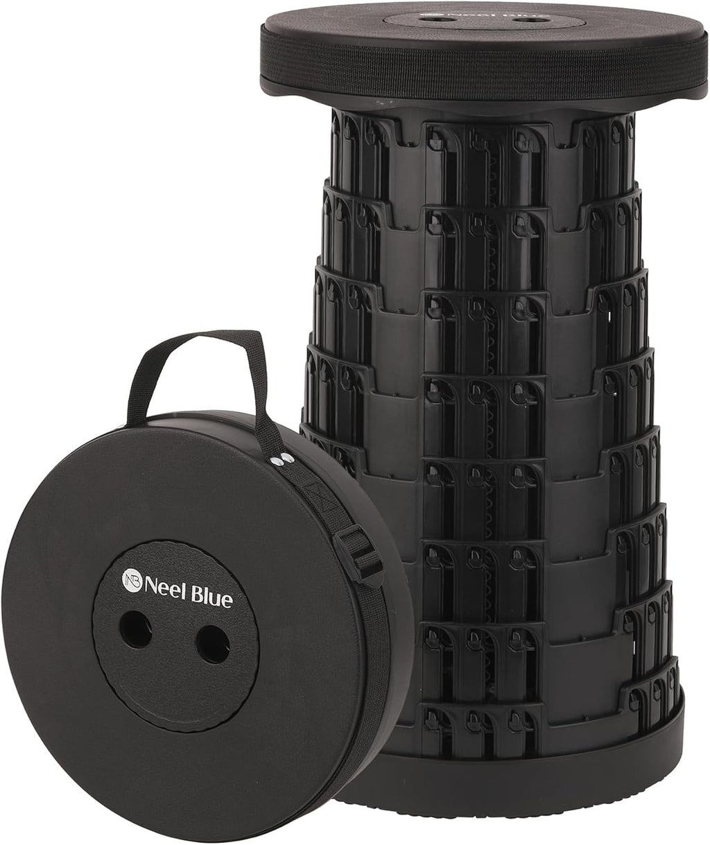Trimming Shop Heavy Duty Foldable Collapsible Telescopic Stool, Portable & Adjustable Pop Up Stool Plastic Seat for Camping, Fishing, BBQ, Hiking, Indoor/Outdoor Use, 440lbs Load Capacity - Black | Telescopic, Lightweight Collapsible Stool With 200kg