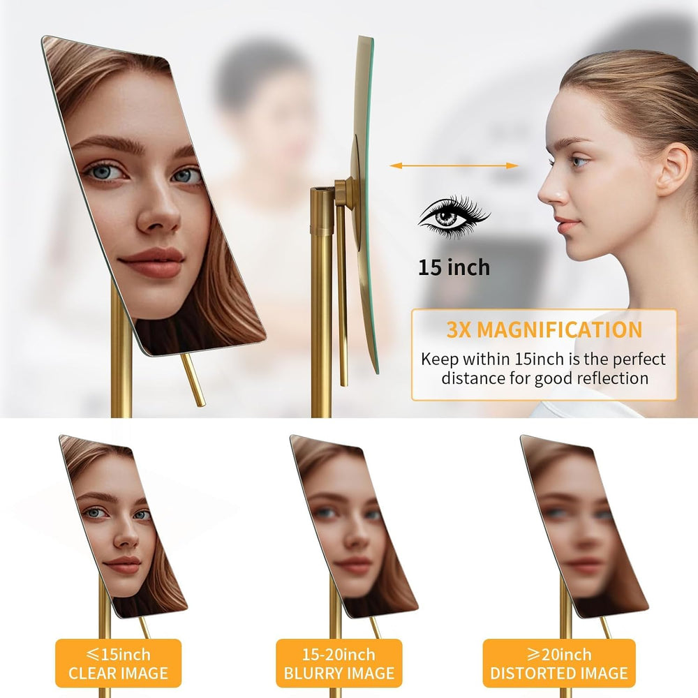 Bronze Table Standing Rectangular Vanity Makeup Mirror with 3X Magnification,...