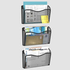 Wall File Organizer, Mesh Hanging File Organizer, Home Office Organization and Storage, 3 Single Pockets Document Magazine Rack