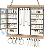 Feyejade Large Rotating Hanging Jewelry Organizer, 5-Tier Earring Holder Storage Holds up to 180 Pairs, Wall Mounted Jewelry Rack for Earrings, Necklaces, Bracelets and Rings, for Girls, Black