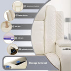 PU Leather Power Wall Hugger Chair Double Reclining Sectional Sofa 3-Seater Loveseat Couch with Reversible Coffee Table, Wireless Chargers, USB Port, Cup Holders, Storage Armrest, Ambient LED Light