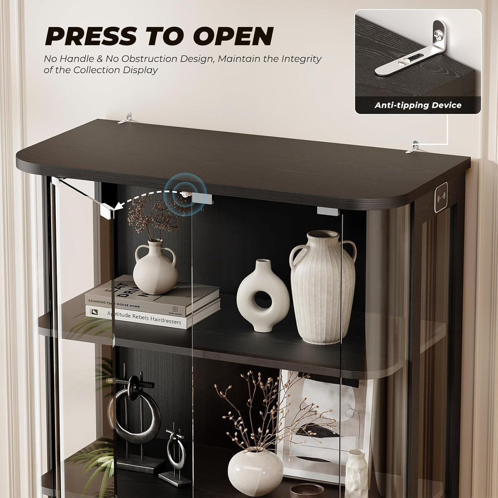 BROTTAR Rounded Display Cabinet with Glass Door, 3-Tier Curio Cabinet with 3 ...