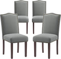 COLAMY Grey Upholstered Parsons Dining Chairs Set of 4,Comfortable Foam Seat, Classic Nailhead Trim, Solid Wood Legs, Stable & Easy to Assemble for Dining Room, Kitchen, Living Room & Café